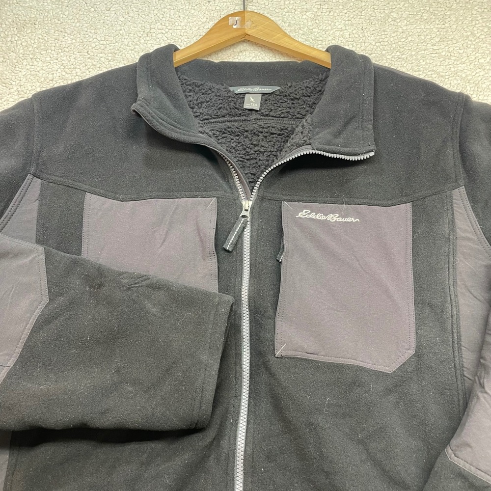 Eddie Bauer Jacket Mens T3XL Black Full Zip Sherpa Lined Fleece Hybrid Outdoor